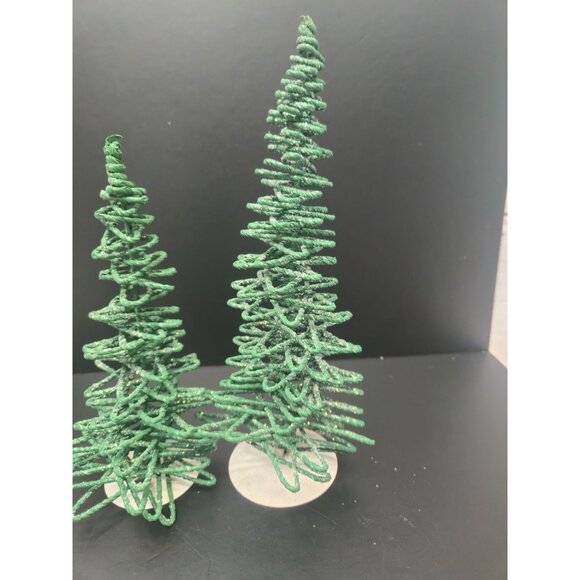 Vintage Dept 56 Village Frosted Zig-zag Trees Set of 3 Retired Green 5250-7 star - Picture 4 of 9